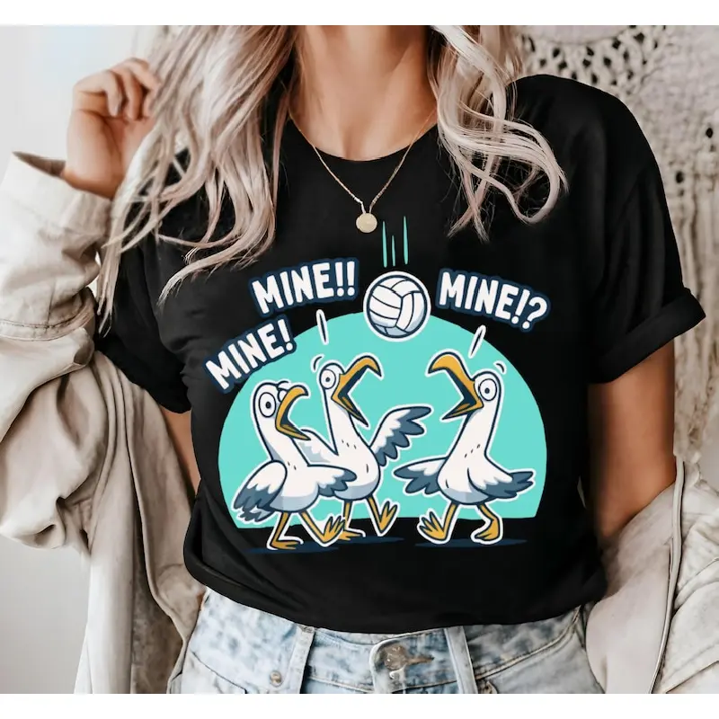Volleyball T-shirt, Funny Bird Playing Volleyball T-shirt, Seagull Volleyball T-Shirt, Volleyball Apparel,