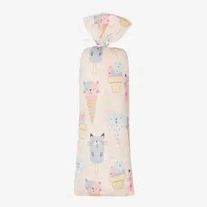 Ice Cream Paw-ty Pink Swaddle, Super Soft Bamboo Swaddle Blanket, Cute Cats + Ice Cream Cones Print, Multi Use Nursing + Stroller Cover, Pink, 45 x 45 in