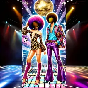 Vintage Disco Party Banner, Retro Neon Light Design, Universal Polyester, Perfect for Birthday Parties, 70s 80s 90s Theme Decorations