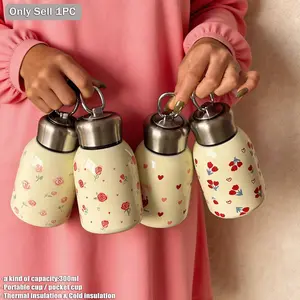 300ML Multi-Color Floral Theme Dual-Layer Stainless Steel Insulated Cup, Portable Travel Mug, Insulated Tumbler Mug, Outdoor Water Bottle, Gift Idea, Insulated Vacuum Flask
