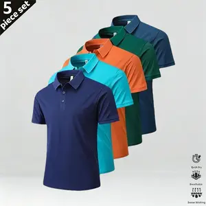 5-Pack Men's Men's Summer Three-Piece Polo Shirt Set Solid-Color Casual Design Stylish and Versatile Suitable for Leisure, Business, and Sports Occasions Orange/Black/Navy Blue/Green Combo Set