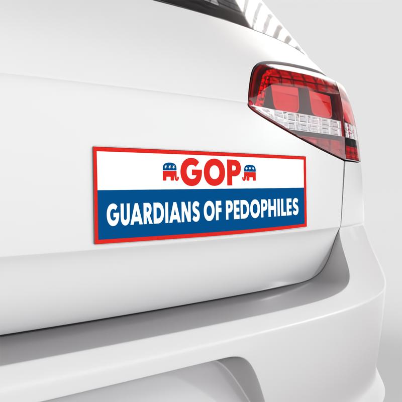 GOP Guardians Of Pedophiles Car Magnet, Thermal Laminated Waterproof Political Magnet, Anti-Trump Anti-MAGA Design, Trump Is On The List Graphic