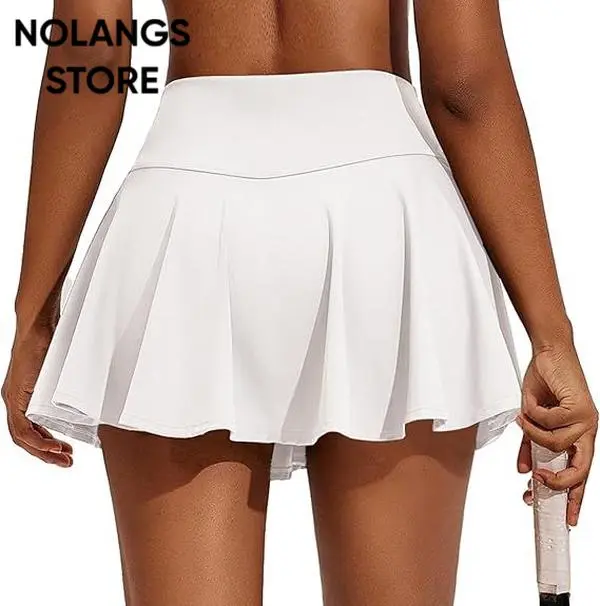 NOLANGS STORE PINSPARK Women Tennis Skirt Pleated Athletic Golf Skort High Waist Tummy Control Running Skirt with Pocket Built in Shorts Workout Mini Skirt