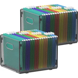 2 Pack Hanging File Organizer, Mesh File Folder Box, Filing Box, File Cabinet Organizer Storage Boxes, Letter Size