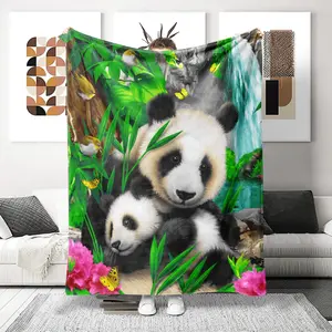 Panda Flannel Printed Blanket, Soft Lightweight Bedding, All Seasons Use, Easy Foldable Storage, Travel Office Decor Gift