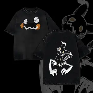 Mimikyu Halloween v2 oversized anime Double Printed Acid Washed Top graphic tee shirt clothes fan T-shirt Vintage Snowman Graphic Chill Out washed pure cotton short-sleeve Oversized Gym Culture