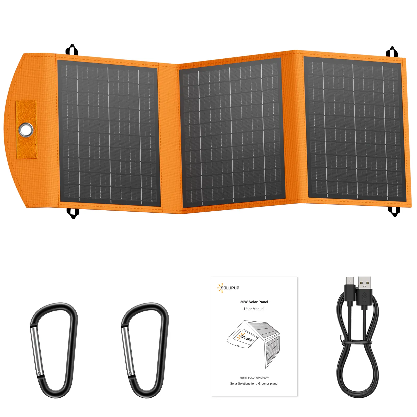 SOLUPUP Solar Panels 30W Portable Foldable Solar Charger with 5V USB-A and USB-C Fast Charging Compatible with iPhone, iPad, Samsung, Power Banks, IPX5 Waterproof Perfect for Camping, Hiking, Outdoor