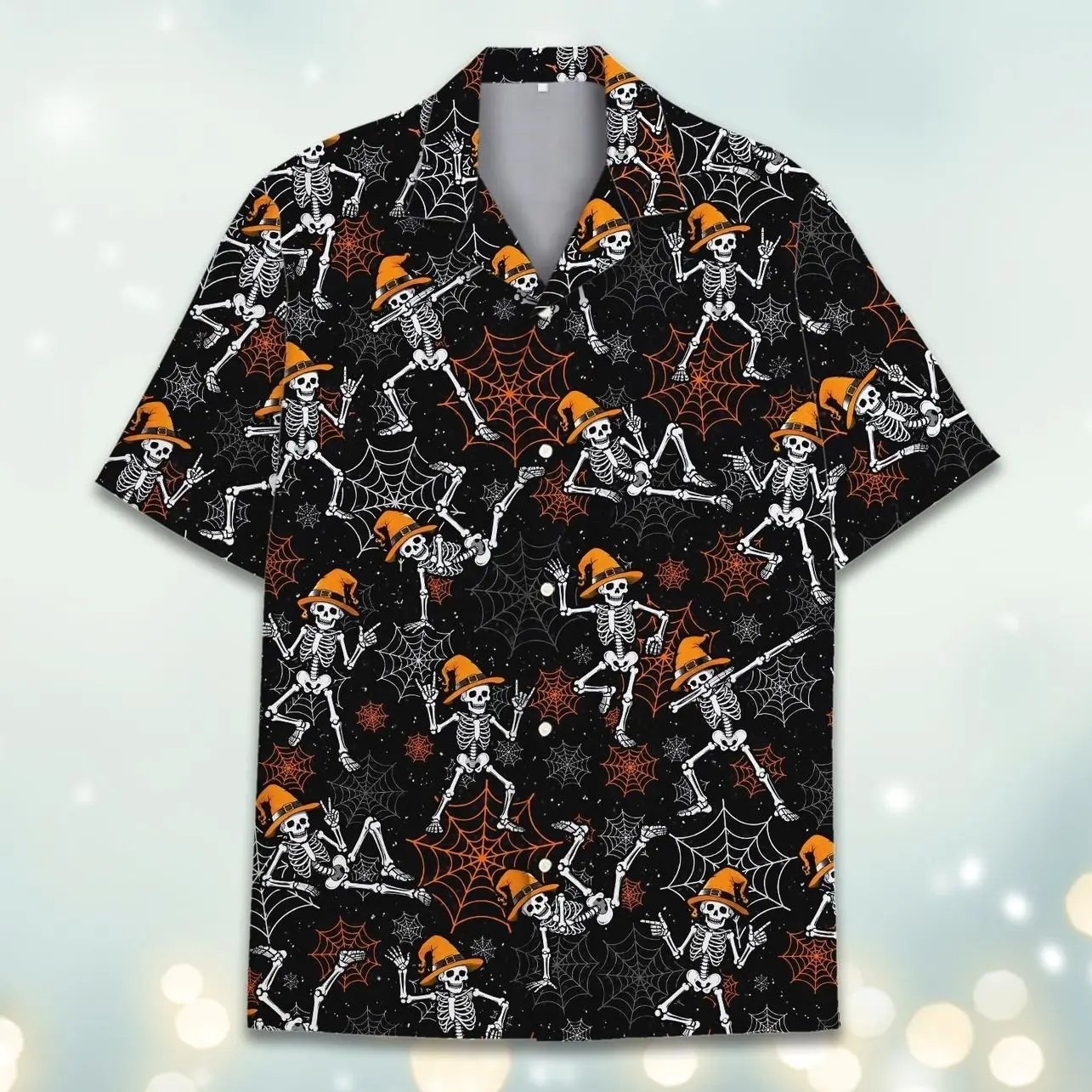 Funny Skeleton Halloween Hawaiian Shirt for Men Women Youth, Dancing Witch Shirt Button Down, Spooky Spiderweb Party Wear, Horror Gift