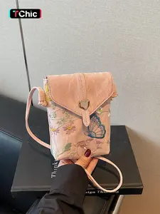 Mini Versatile Floral Heart Decor Phone Bag, Single Shoulder Crossbody, Flap Shoulder Bag, Perfect for Daily Outings, Stylish and Practical