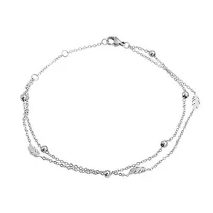 Stately Steel Feather Station Double-Strand Ankle Bracelet