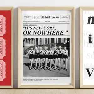 It's New York or Nowhere, Newspaper Print, It Girl News, Cool Girl Aesthetic, Decor, Wall Art, Funny, NYC