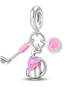 Golf Triple Dangle Charm, Golf Club & Bag Bead, Cute Sporty Jewelry for Pandora Bracelet, Perfect Gift for Golf Lovers