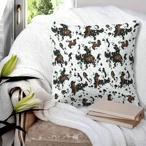 White Cow Print Throw Pillow with Insert, Western Cowhide Pattern Cushion, Farmhouse Decorative Pillow for Living Room Bedroom, Boho Accent Pillow, 45cm Square Zipper Closure