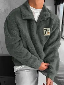 Men's Oversized Sherpa Fleece Pullover - Aesthetic Cream High Neck Jumper with Embroidered Graphic | Unisex Cozy Winter Streetwear Sweatshirt | Heavyweight Fall Layering College Outfit Must Have |