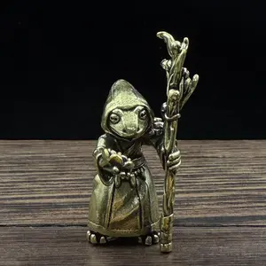 Halloween Brass Vintage Frog Mage Figurine, Heavy Metal Figurine, Unique Tabletop Decoration, Spooky Handmade Copper Craft Gift, Collectible Art Statue, Decorative Sculptures, Desktop Statue