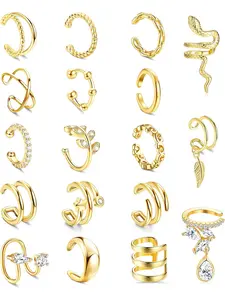 18 Pcs Ear Cuff Earrings for Women 14K Gold Plated Ear Cuffs Non Piercing Adjustable Ear Cuff Earring Clip On Cartilage Helix Wrap Ear Jewelry Set