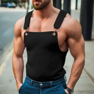 INCERUN Men's Ribbed Muscle Vest - Daring Fitted Ribbed Material Vest, Football Tailgate Game Day Outfits Suspender Tank Top, Ribbed Material Vests, Fitted Vests