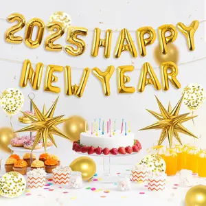 Happy New Year Balloons 2025 Set with Metallic Confetti and 16inch Number Balloons for Eve Decorations