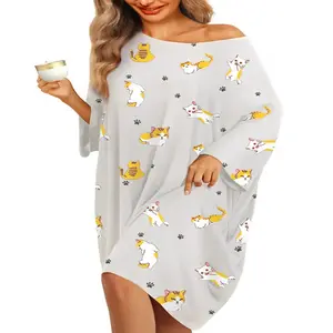 Plus Size Nightgowns for Women Oversized Sleep Shirts Bamboo Viscose Sleep Tee Short Sleeves Print Sleepwear With Pocket Comfortable Cute Fits S-5XL Pajamas Loungewear Soft Stretchy