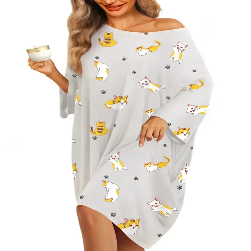 Plus Size Nightgowns for Women Oversized Sleep Shirts Bamboo Viscose Sleep Tee Short Sleeves Print Sleepwear With Pocket Comfortable Cute Fits S-5XL Pajamas Loungewear Soft Stretchy