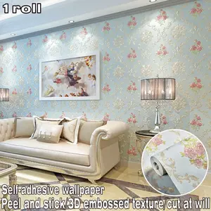 1 roll of European-style floral pattern self-adhesive wallpaper, featuring 3D embossed texture for feature walls. Easy to apply and trim, suitable for wall decoration in bedrooms, living rooms, dining areas and more.