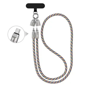 Phone Lanyard Built-in USB-C to USB-C Fast Charging Cable, Nylon Data Transfer Cord Crossbody Wrist Strap for iPhone 15-17 series,Samsung