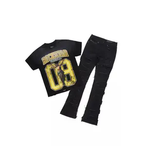 Fields Black Oversized Graphic T-Shirt/Stacked Flare Jean Bundle