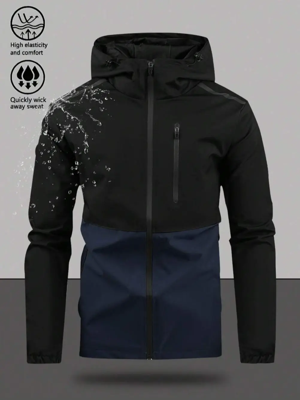 Men’s color-block hooded softshell jacket — outdoor waterproof, windproof, breathable casual jacket