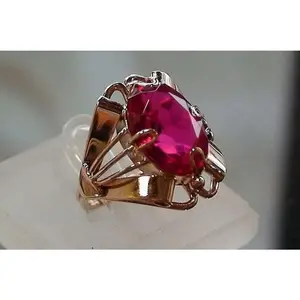 Oversized Round Ruby Red Rose Gold Ring
