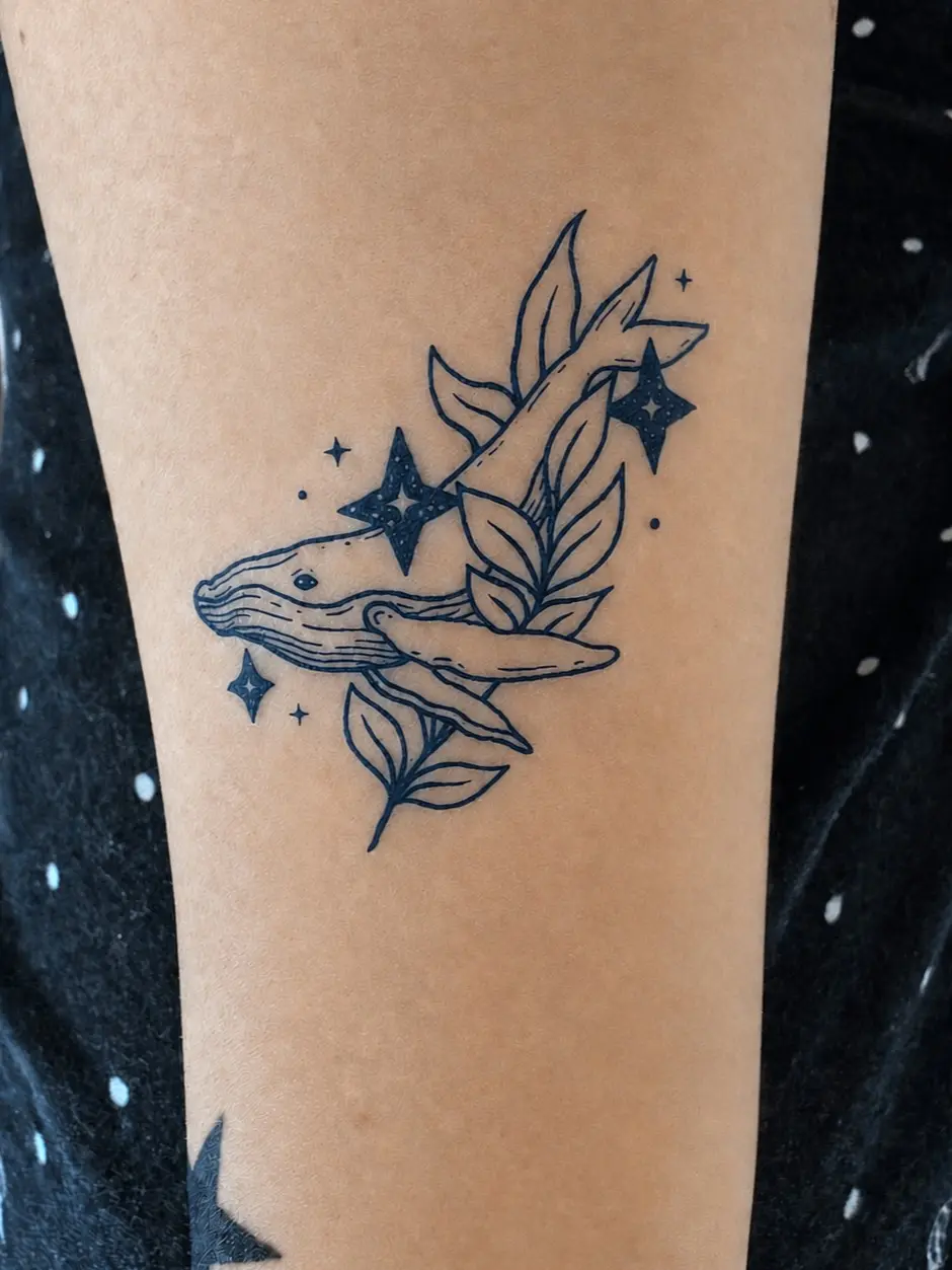 ARMY Inspired Whale Temporary Tattoo, Purple Ocean Whale Tattoo, Realistic Water-Free Press-On Tattoo