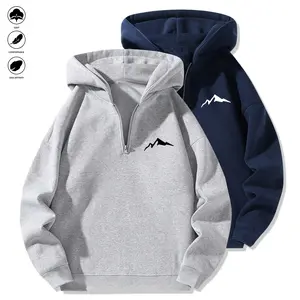 Men's semi-zip hooded sweatshirt, stylish and loose, ideal for stylish street wear in spring, autumn and winter, with fleece lining.