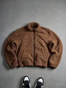 Viral Trendy Caramel Teddy Fleece Stand Collar Jacket Full-Zip Minimalist Design + Oversized Drop-Shoulder Fit + Warm Fleece Fabric Daily/Street & Commute Essential Unisex Aesthetic Cozy Minimalist Theme Outerwear Coats