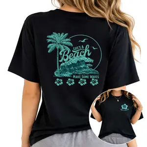 Hawaiian Beach T-Shirt – Cotton Fabric with Cute Hibiscus and Palm Tree Print