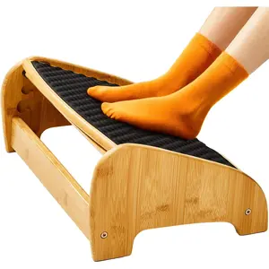 Bamboo Under Desk Footrest, Ergonomic Foot Rest with 4 Height Options & Adjustable Angles, Pebble Massage Surface, Non-Slip Foot Rest for Under Desk at Work for Improved Posture, Home & Office