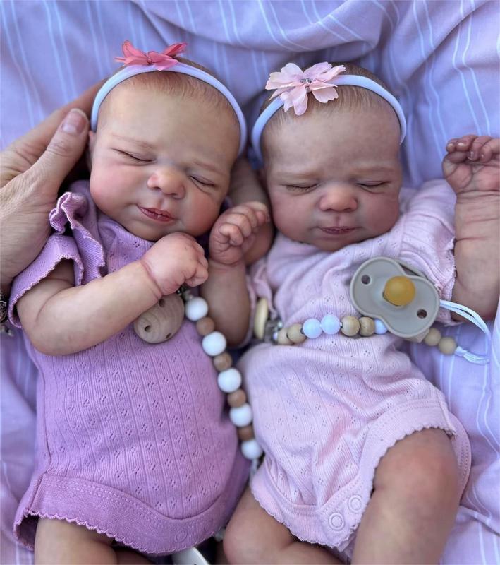 Reborn Lifelike 18 inch Reborn Baby Dolls Twins ,Handmade with Vinyl Sleeping Eyes Hand Drawn Veins Baby Doll Real Baby Doll Toy for Age 3+ Birthday Therapy for Dementia Patient baby  doll