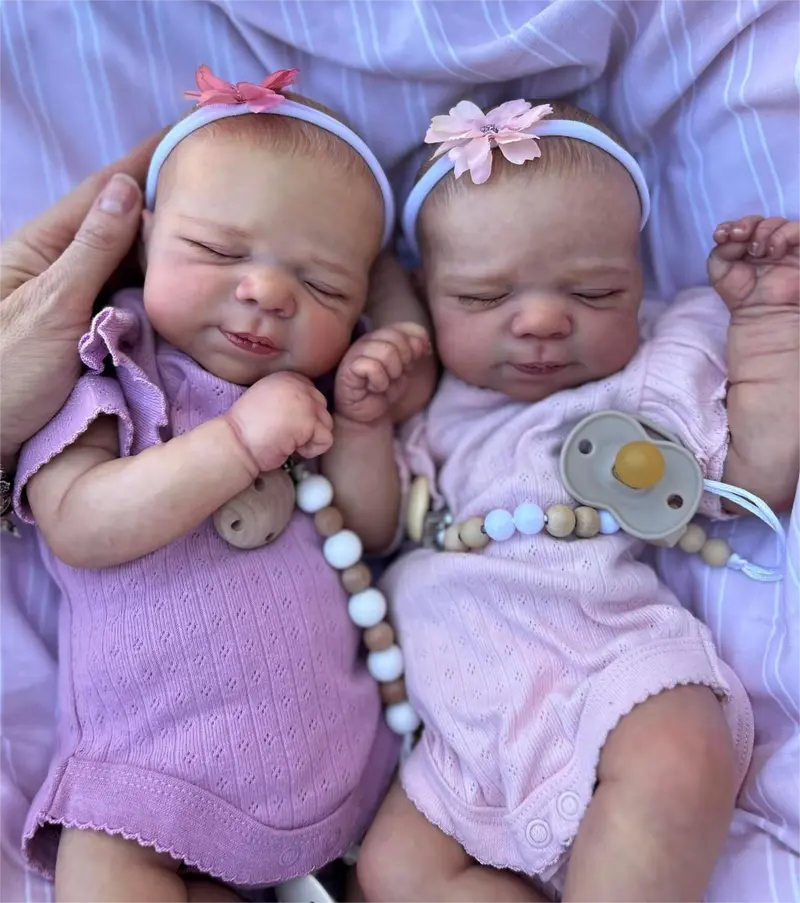 Reborn Lifelike 18 inch Reborn Baby Dolls Twins ,Handmade with Vinyl Sleeping Eyes Hand Drawn Veins Baby Doll Real Baby Doll Toy for Age 3+ Birthday Therapy for Dementia Patient baby  doll