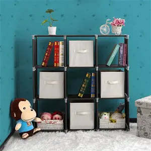 Multifunctional Assembled 3 Tiers 9 Compartments Storage Shelf, Organizer DIY Cube Shelf Open Bookshelf, Water-Proof Non-Woven Fabric Shelf, Black