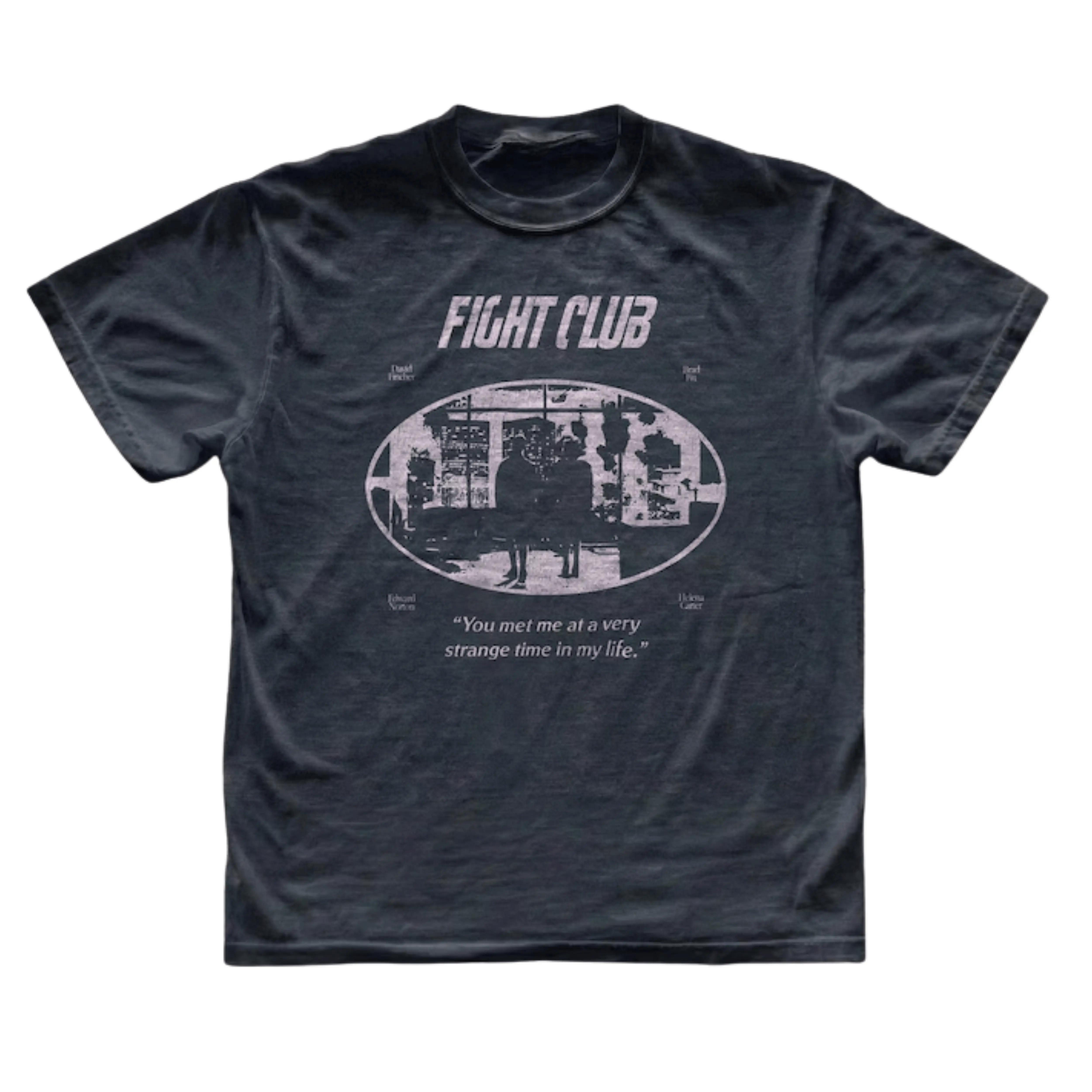 Gildan Men's and Women's T-Shirt, Vintage Fight Club Graphic Tee, Brad Pitt Edward Norton Shirt, David Fincher Top, You Met Me At A Very Strange Time In My Life Quote, Retro 90s Cult Movie Merch, Bootleg Film Apparel, Gift for Cinephile, Unisex Streetwear