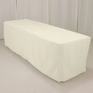 Premium Polyester Rectangle Tablecloth 8ft Ivory - Durable Fitted 220GSM Table Cover