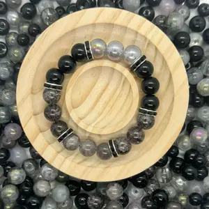 Dark grey/black crackle bead mix
