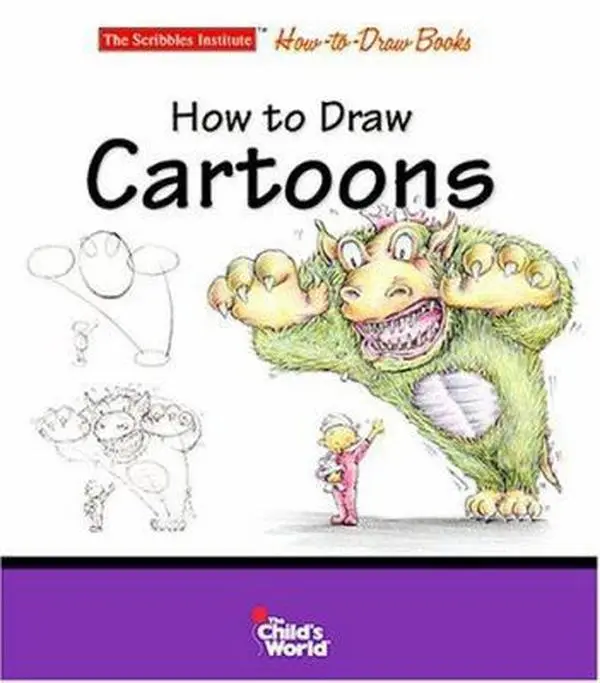 Used "How to Draw Cartoons" Paper Book - The Scribbles Institute Sketch Guide, Storytelling Resource with Simple Shapes, Printed Text by Rob Court (Unknown Publication)