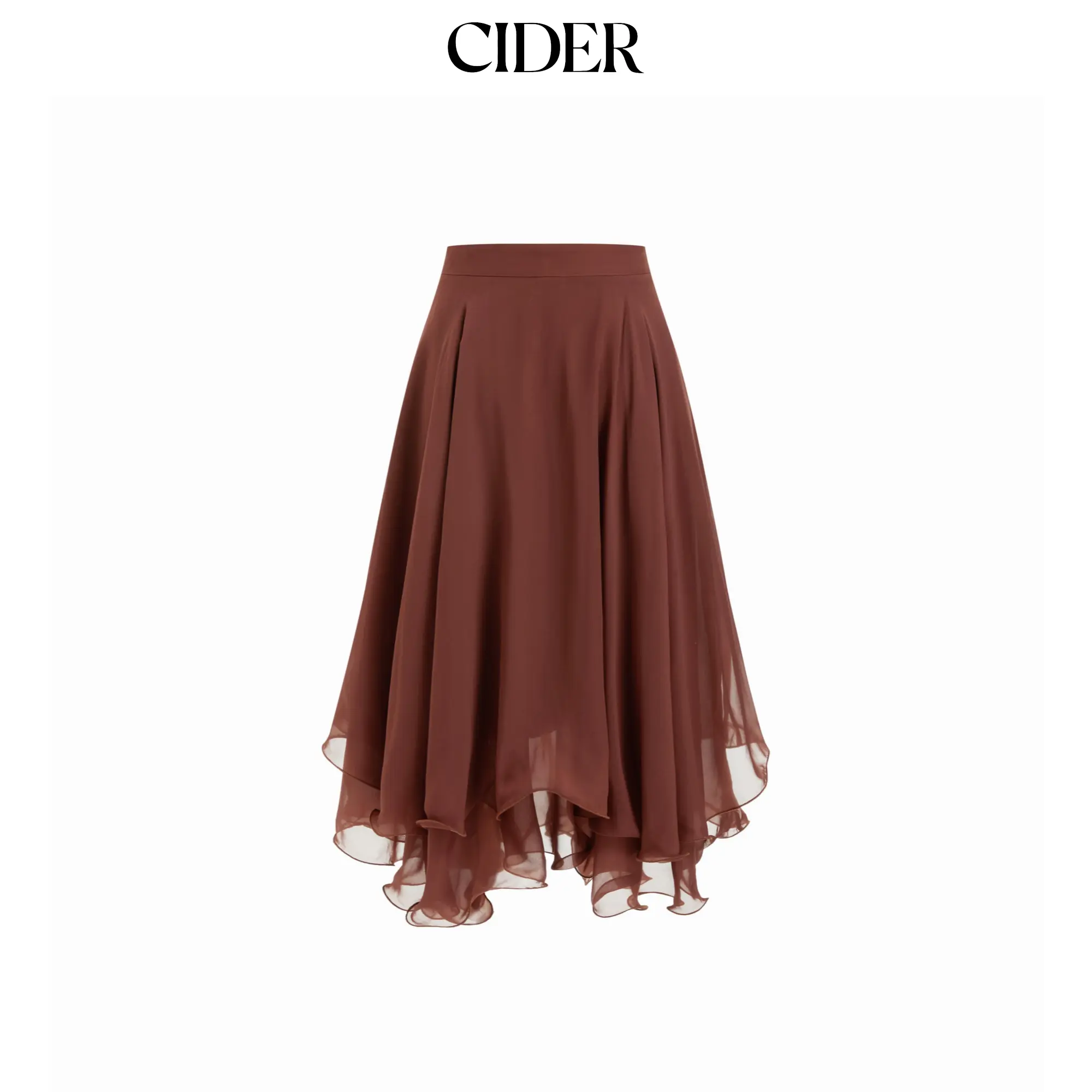 Cider Midi Skirt for Women, Elegant Floral Chiffon Layered Ruffle Bottoms, Casual Mid-Rise Knee Length Style, Basic, Fitted, Tiered Layer, Woven, 3Xl, 4Xl - 26, S