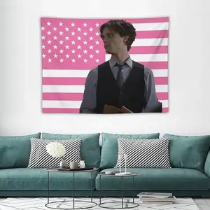 Spencer Reid Tapestry Wall Hanging - Patriotic American Flag Design with Pink & White Stripes & Stars, Modern Stripe Design, Polyester 100, Wall Art for Bedroom, Dorm, Living Room Decor, Patriotic Decor