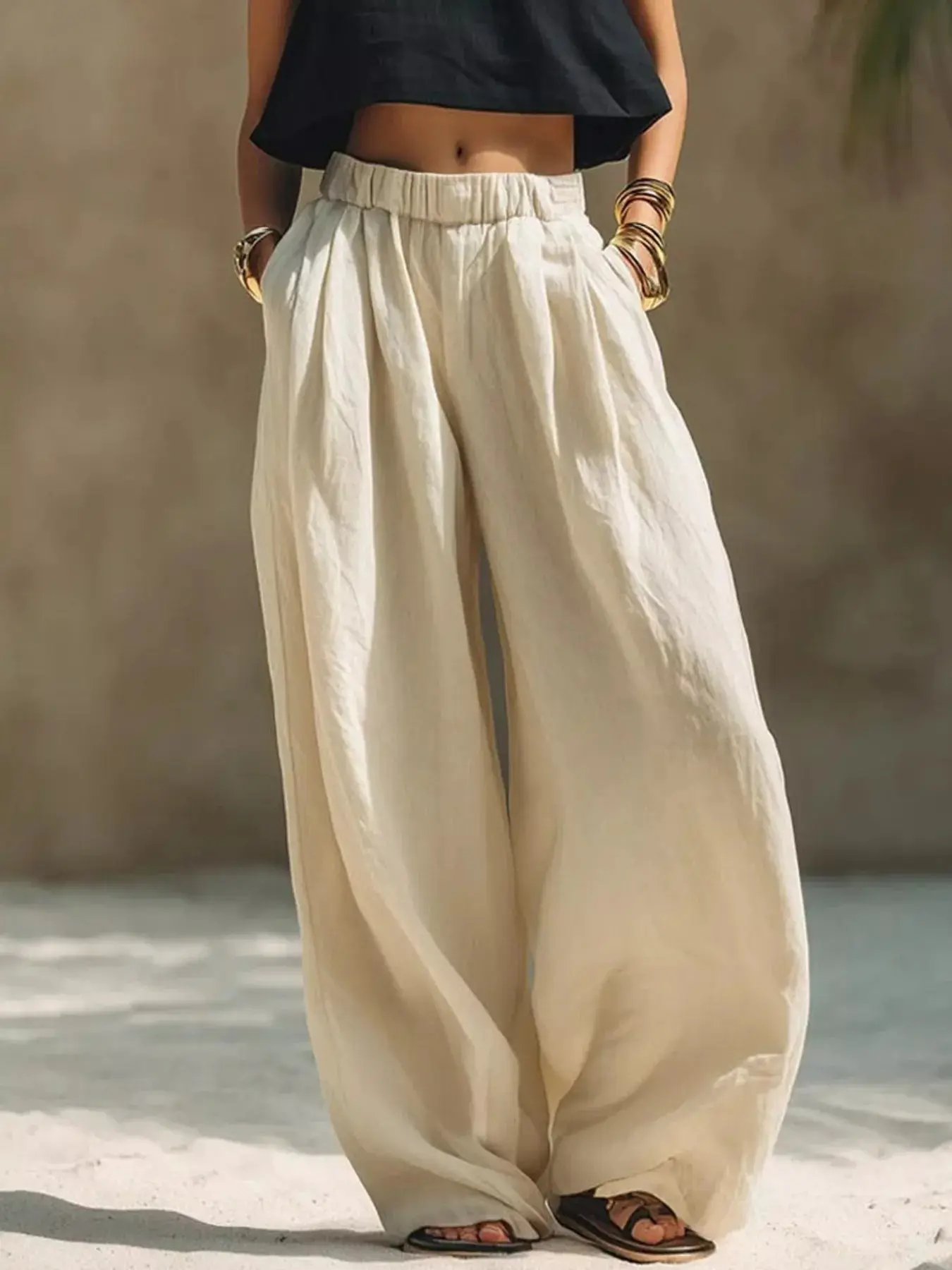 Women's Plus Size Full Size Basic Casual Baggy Oversized Elastic Waistband Wide Leg Pants, Women's Bottoms