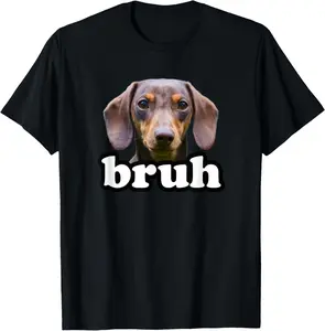 Men's Cotton Dachshund Bruh Meme T-Shirt - Casual Loose Fit, Round Neck, Short-Sleeve Top, Funny Dog Owner Streetwear