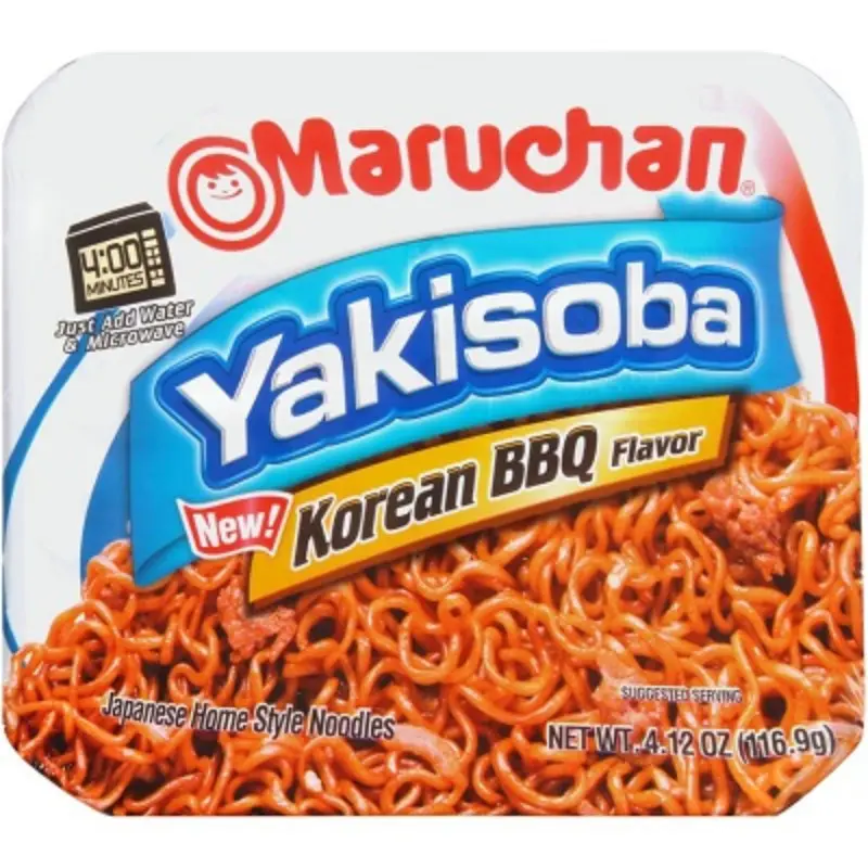 Savory Instant Maruchan Yakisoba Korean BBQ Stir-Fry Noodles, 8-Pack Bulk Food, 4.12oz Each, Party Favor Snack