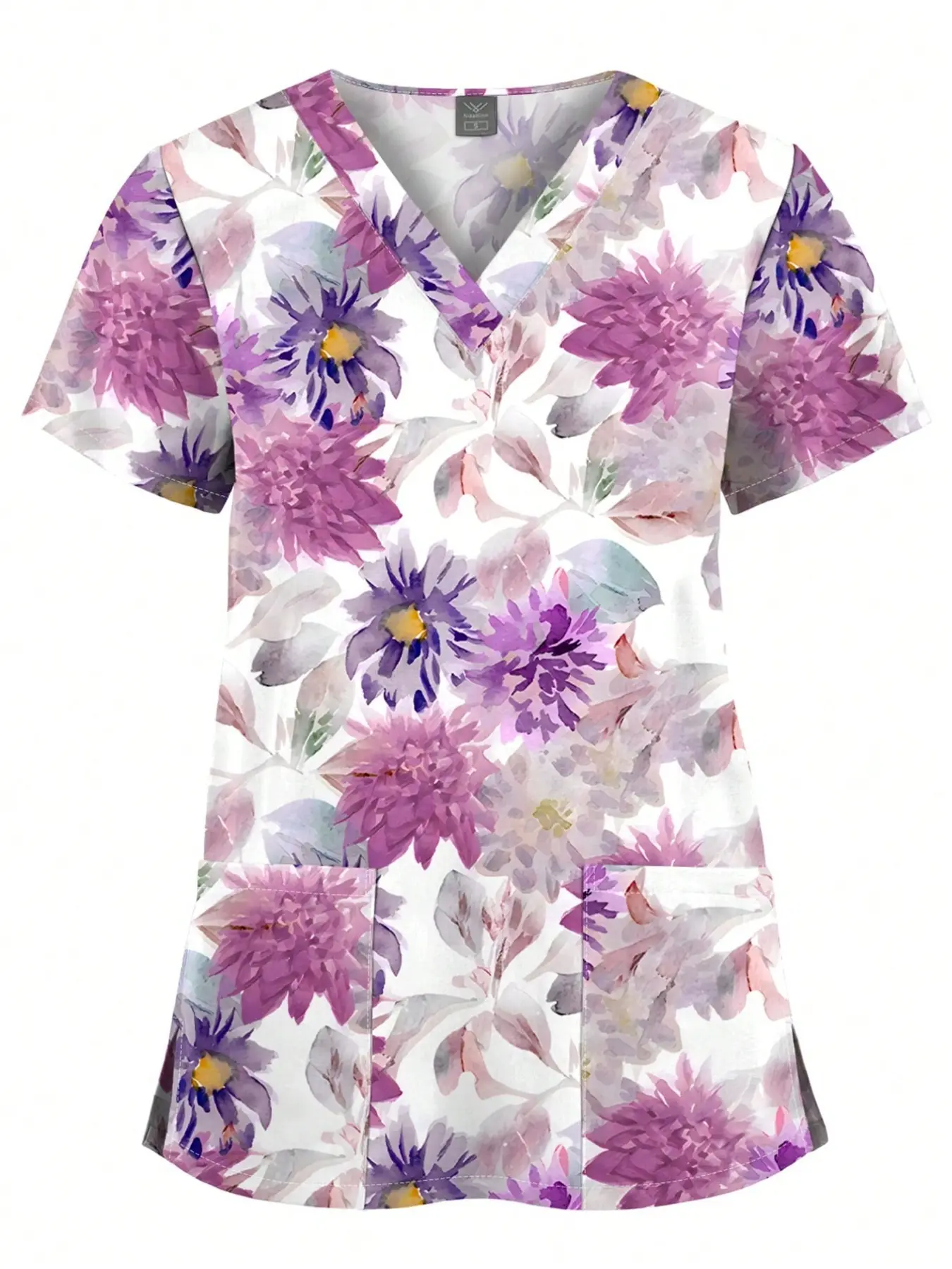 Nurse Uniform Women Short Sleeve Loose Fitted Fashion Printing Working Uniform Workwear Pocket Blouse Scrubs Tops Womenswear Nursing Accessories Clothes