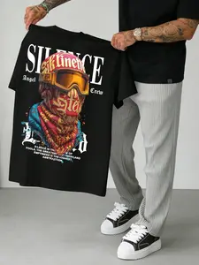 American High Street Mask Print Short Sleeve T-Shirt, Hip-Hop Half Sleeve Top, Unisex, Comfortable Fabric, Must-Have Wardrobe Item