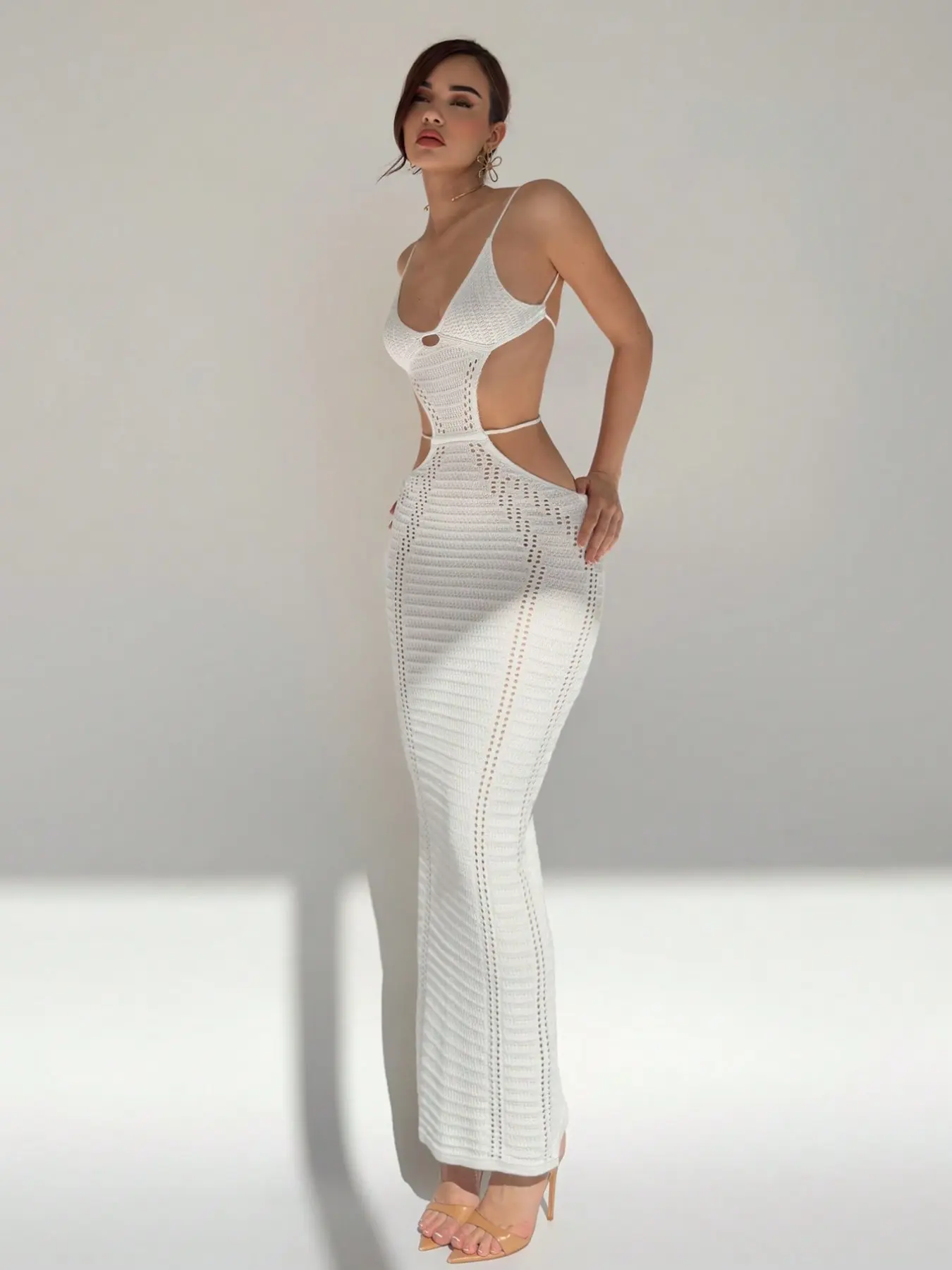 Elevate Your Summer Wardrobe, This Sexy White Crochet Dress Features Cutout  Sides, Bodycon Side Slit, &