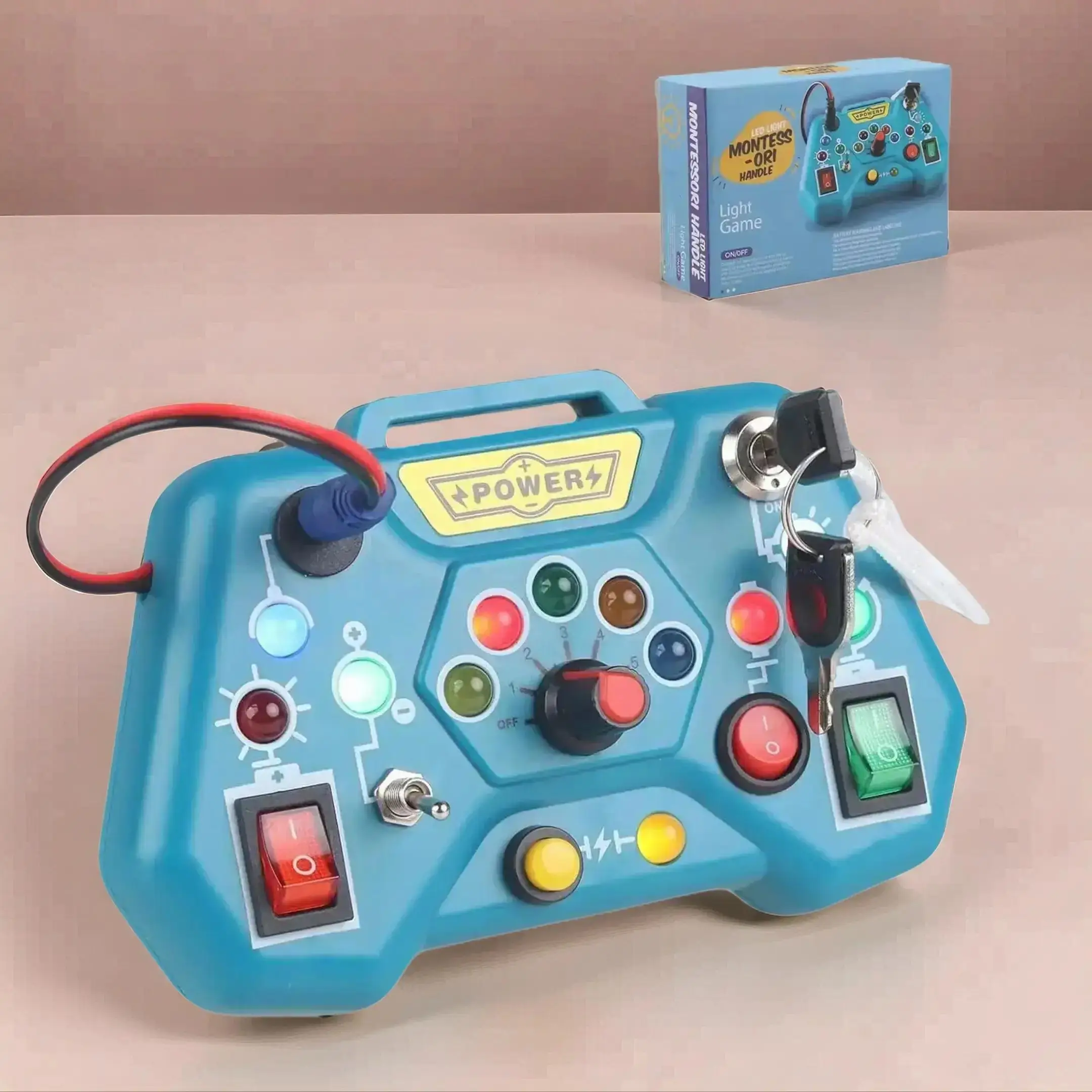 Montessori Busy Board with 8 LED Light Switch, Sensory Light Switch Travel Toy, Learning Toy Gift, Gifts for Kids, Play, Toddler Busy Board, Learning